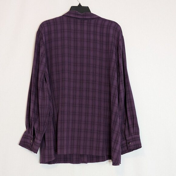 CJ BANKS Purple Plaid Long Sleeve Collared Pearl Snap Blouse; Size 3X - Picture 2 of 5